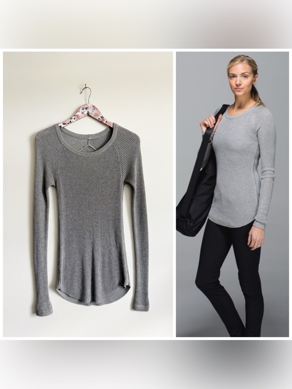 LULULEMON Cabin Yogi Long Sleeve Sweater Gray Scoop Neck Size 6